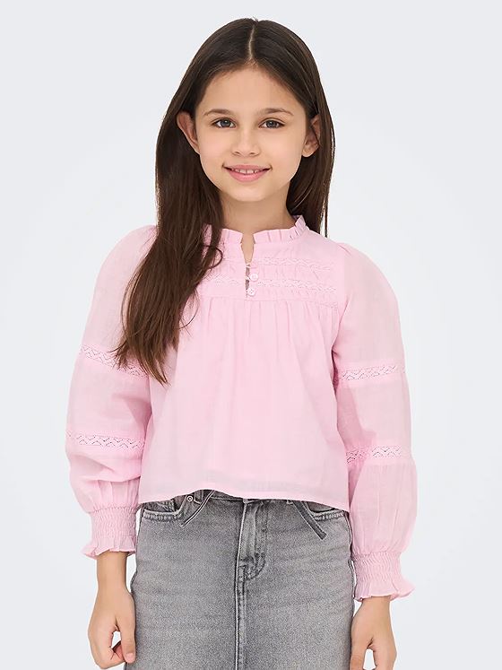Kids Only Esther Long Sleeve Ladder Tape Top Woven Roseate Spoonbill