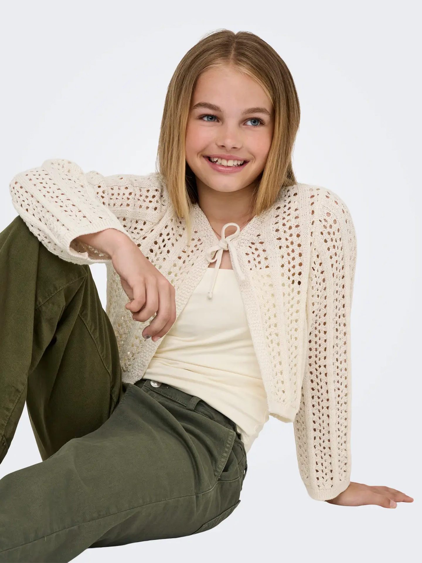 Kids Only Marina Life Long Sleve Crop V-Neck Tie Knit Birch
