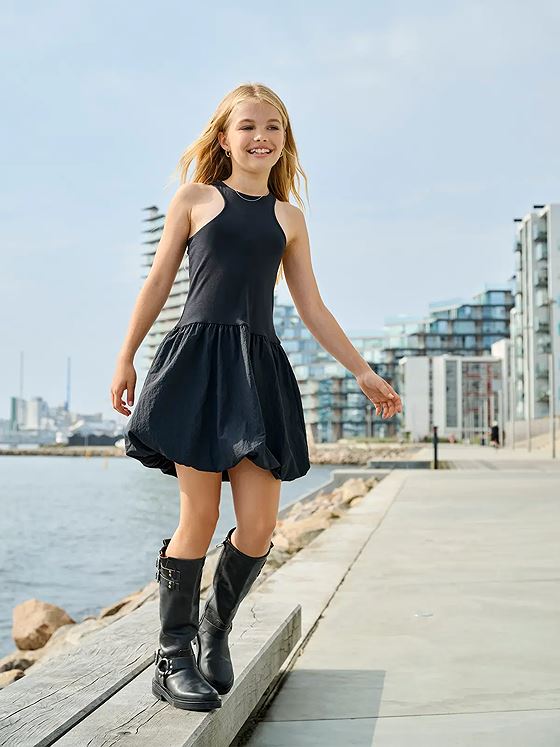 Kids Only Lia S/L Ballon Mix Short Dress Junior Black