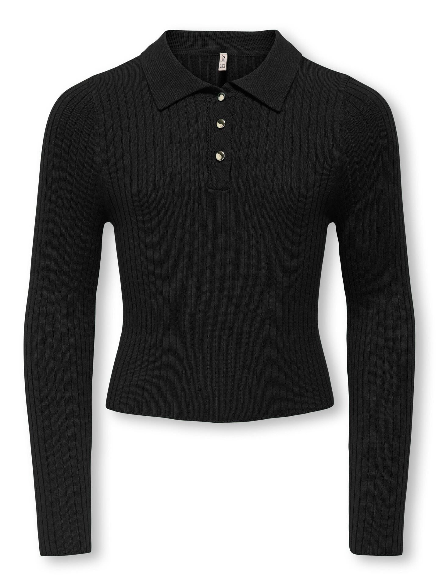 Kids Only Mila Long Sleeve Rib Button Polo Neck Knit Black