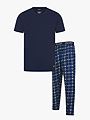 Lyle & Scott T-shirt And Check Print Pant Set Blå