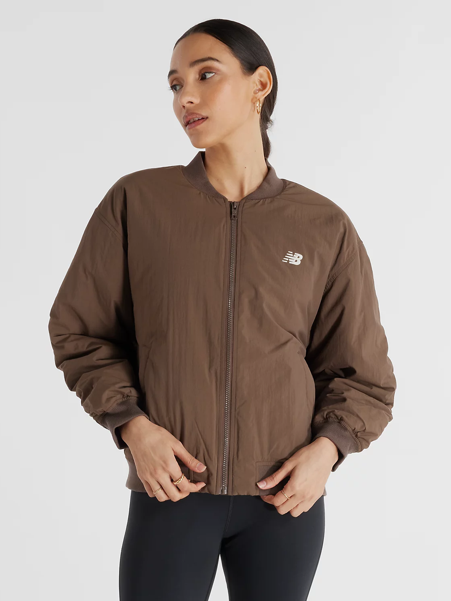 New Balance Graphic Woven Bomber Jacket Dark Mushroom