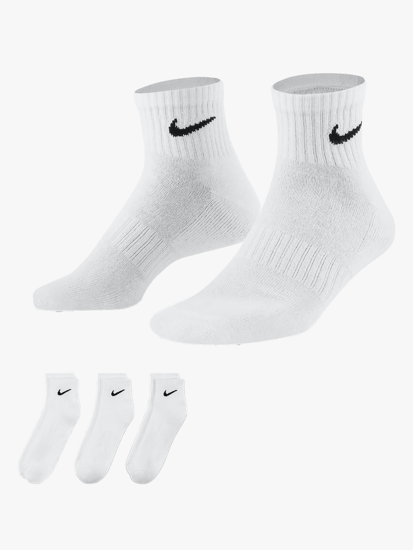 Nike Everyday Cushioned Training Ankle Socks 3pk White / Black