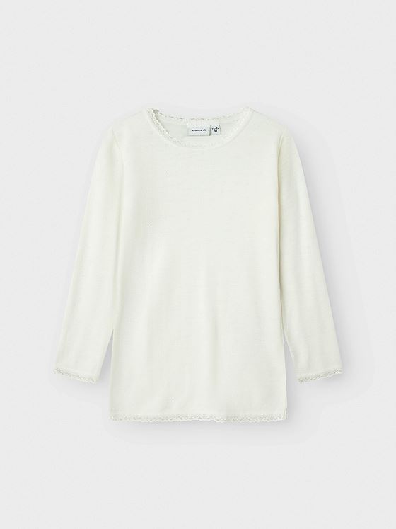 Name It Wang Wool Needle Long Sleeve Top Solid Snow White