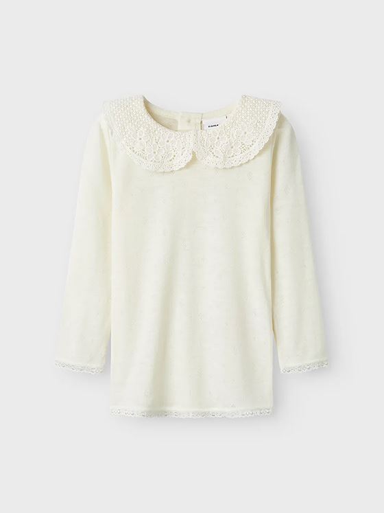 Name It Wang Wool Needle Long Sleeve Top With Collar Snow White