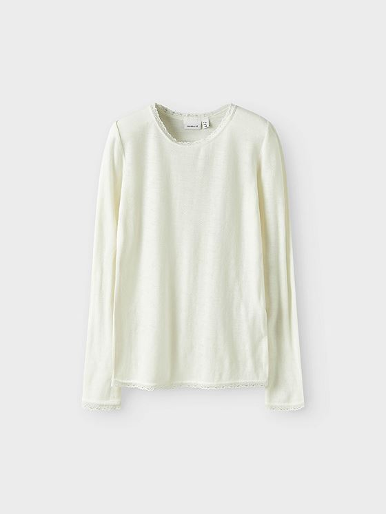 Name It Wang Wool Needle Long Sleeve Top Solid Snow White