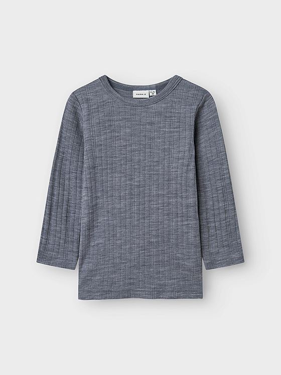 Name It Wang Wool Needle Long Sleeve Top Solid Folkstone Gray