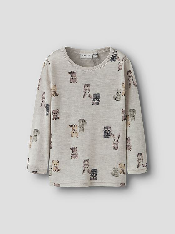 Name It Wang Wool Rib Long Sleeve Top All Over Print Nacreous Cloud