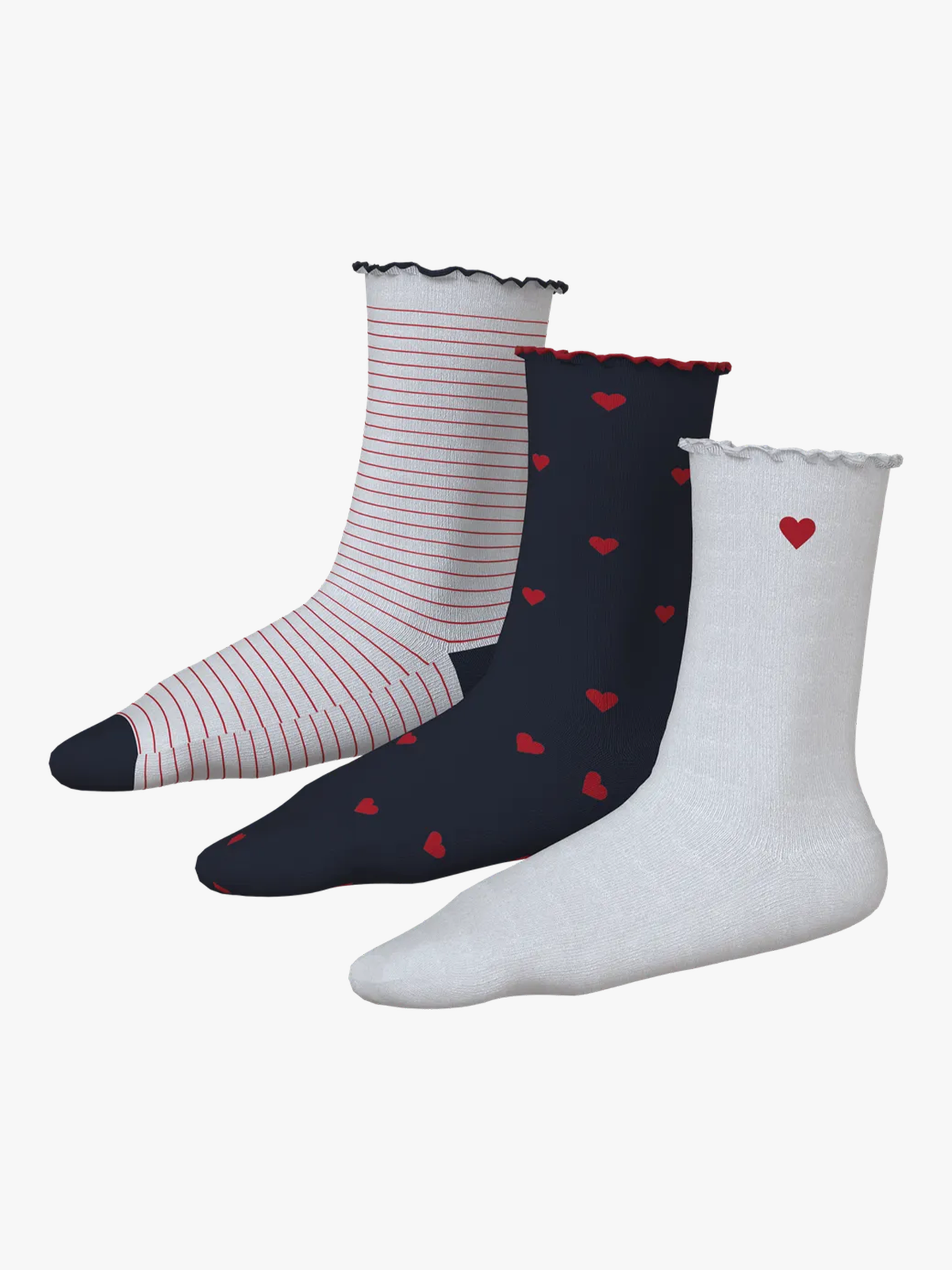 Name It Lulu 3-Pack Socks Bright White Pack with Stripe and Heart
