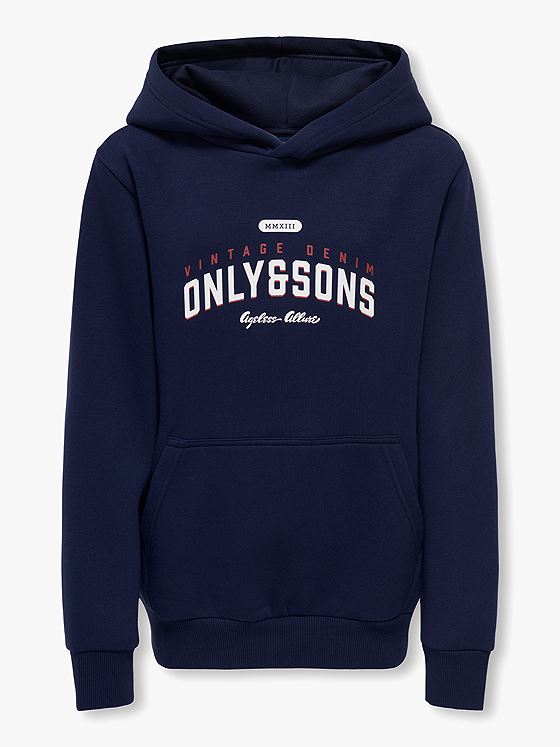 Only & Sons Jr Ceres Reg Vintage Print Hood Sweat Evening Blue