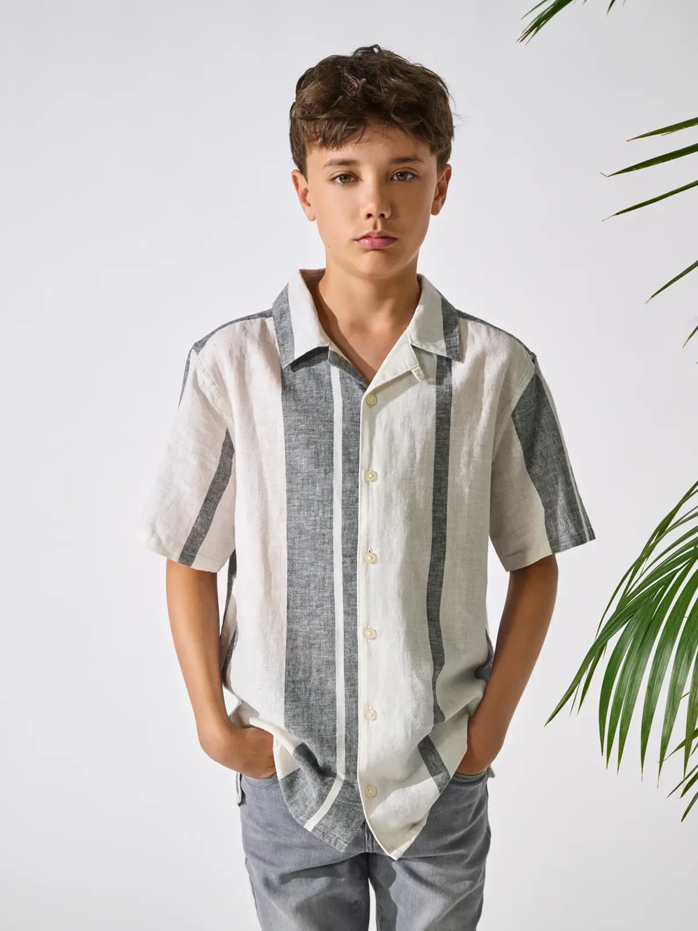 Only & Sons Jr Caiden Life Short Sleeve Stripe Linen Resort Woven Cloud Dancer Dress Blue
