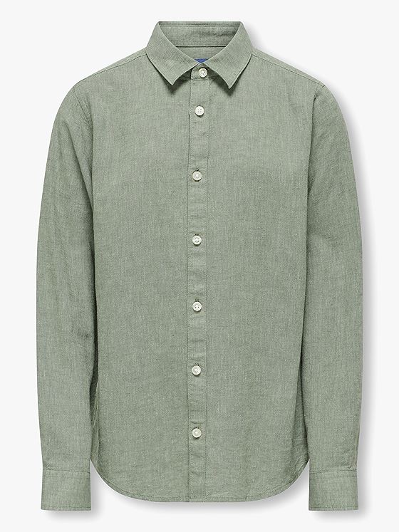 Only & Sons Jr Caiden Life Long Sleeve Solid Linen Shirt Swamp