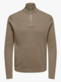 Only & Sons Phil Reg Cotton Half Zip Knit Desert Taupe