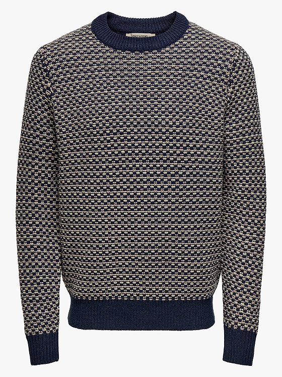 Only & Sons Musa Regular 3 Structured Crew Knit Navy Blazer Desert Taupe + Teak