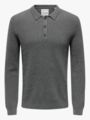 Only & Sons Phill Reg Rib Long Sleeve Polo Knit Medium Grey Melange