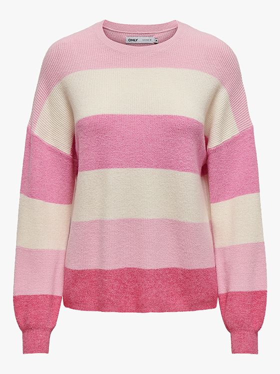 Only Atia Long Sleeve Stripe Pullover Knit Pink Lady