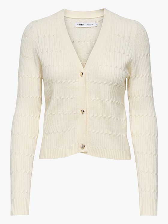 Only Katia Long Sleeve Cable V-Neck Cardigan Whitecap Grey