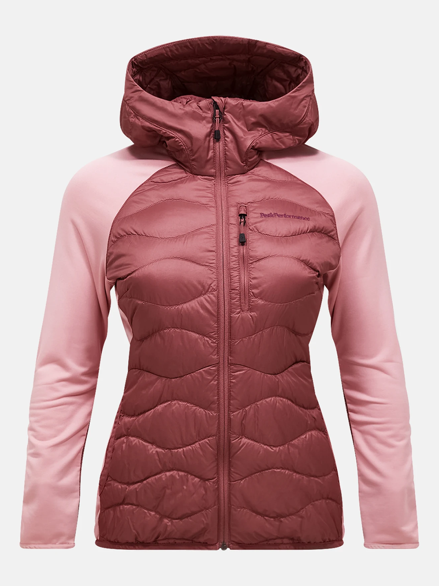 Peak Performance Helium Down Hybrid Hood Women Wild Rouge / Warm Blush