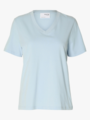 Selected Femme Essential Short Sleeve V-Neck Tee Cashmere Blue