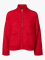 Selected Femme Sia Ras Long Sleeve Knit Zipper Cardigan Equestrian Red