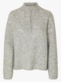 Selected Femme Lulu Long Sleeve Knit Half Zip Light Grey Melange