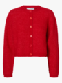 Selected Femme Sia Ras Long Sleeve Knit Cropped Cardigan Equestrian Red