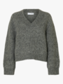 Selected Femme Anjuli Long Sleeve Knit V-Neck Medium Grey Melange