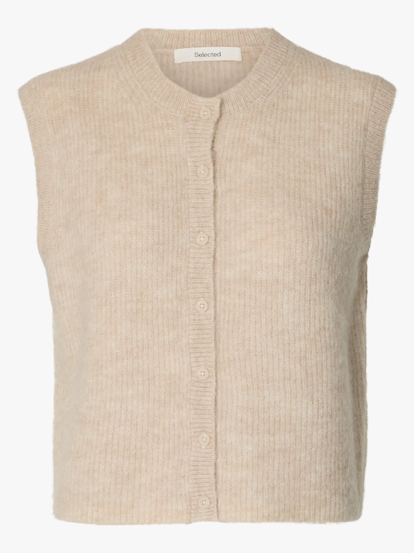 Selected Femme Lulu Short Sleeve Button O-Neck Vest Birch Melange