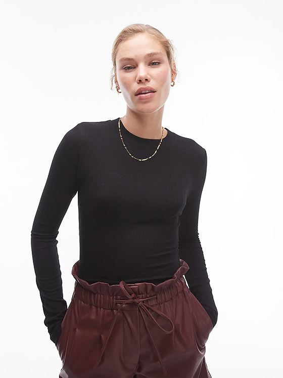 Topshop Premium Long Sleeve Top Black