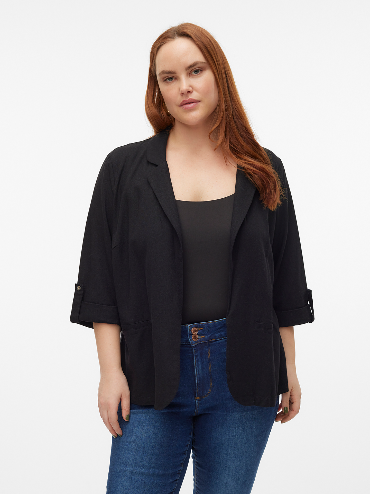 Vero Moda Curve Jesmilo 3/4 Blazer Black