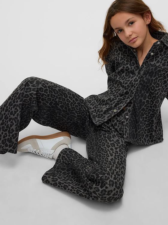 Vero Moda Girl Lenora Tessa High Rise Wide Leo Jeans Brushed Nickel LEOPARD