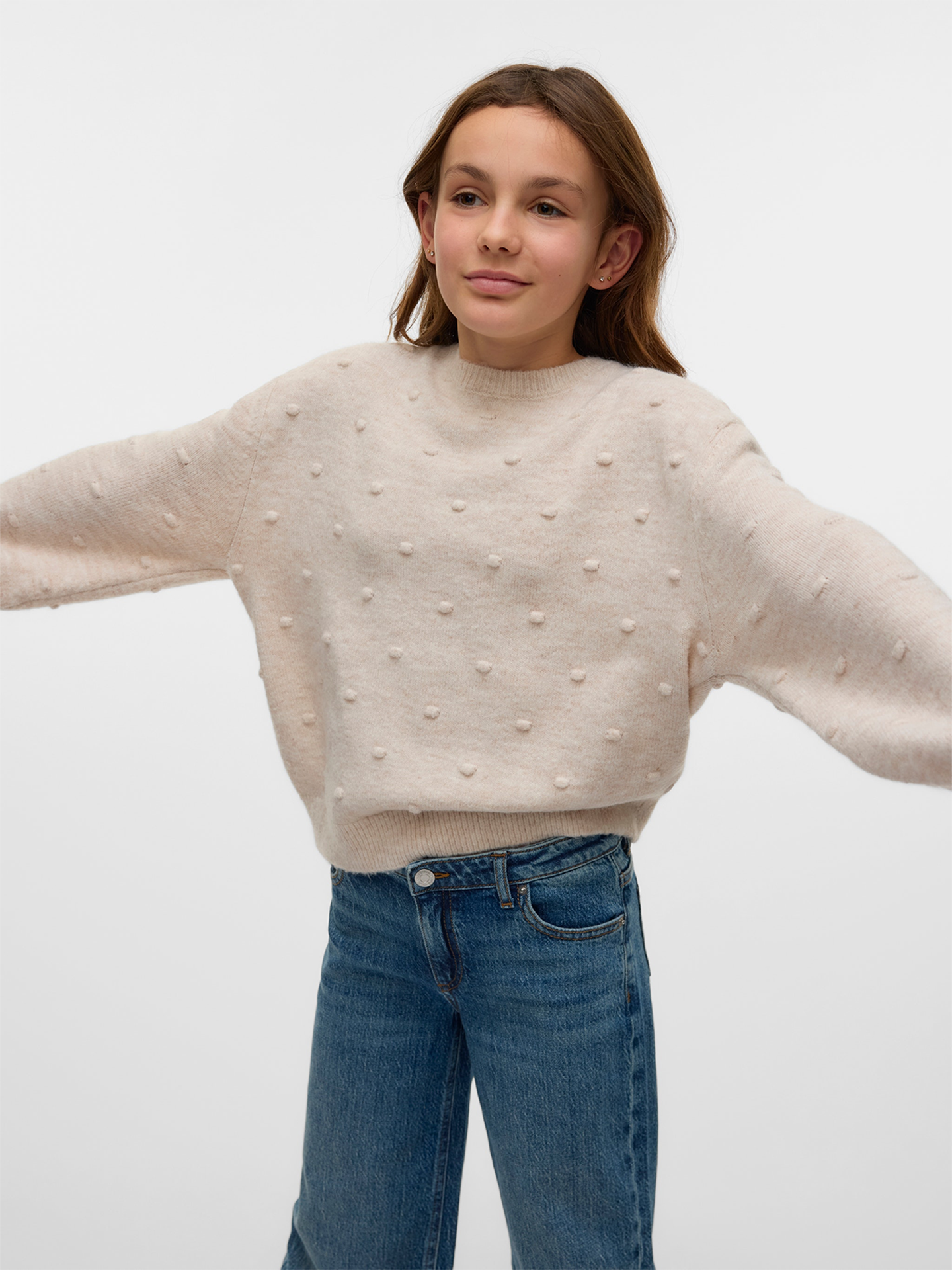 Vero Moda Girl Francesca Long Sleeve O-Neck Pullover Birch W. MELANGE