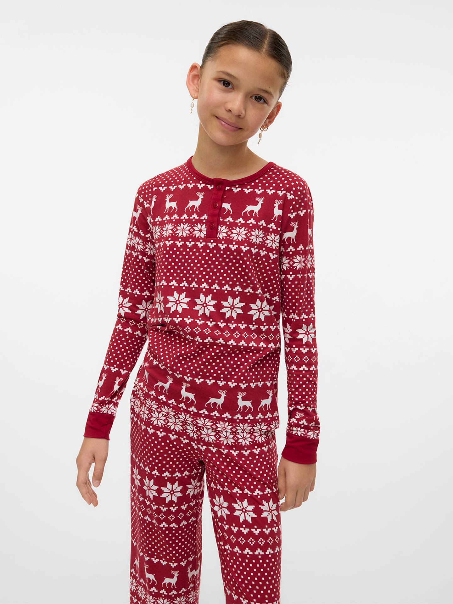 Vero Moda Girl Chris Long Sleeve Button Top Jrs Xmas Girl Karanda Red