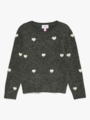 Vero Moda Girl Doffy Intarsia Long Sleeve O-Nck Pullover Dark Grey Melange W. White Hearts