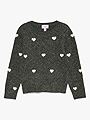 Vero Moda Girl Doffy Intarsia Long Sleeve O-Nck Pullover Dark Grey Melange W. White Hearts