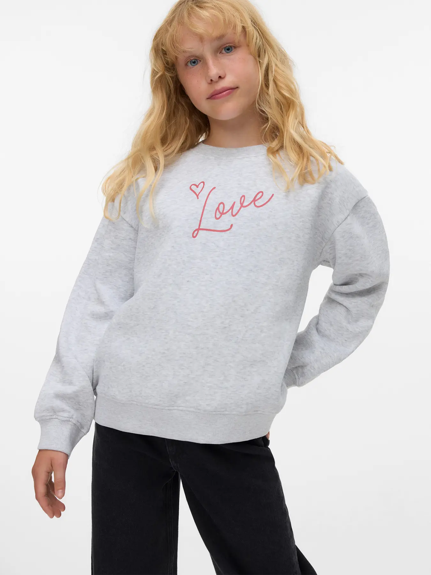 Vero Moda Girl Tina Trina Long Sleeve Sweat Box Junior Light Grey Melange LOVE