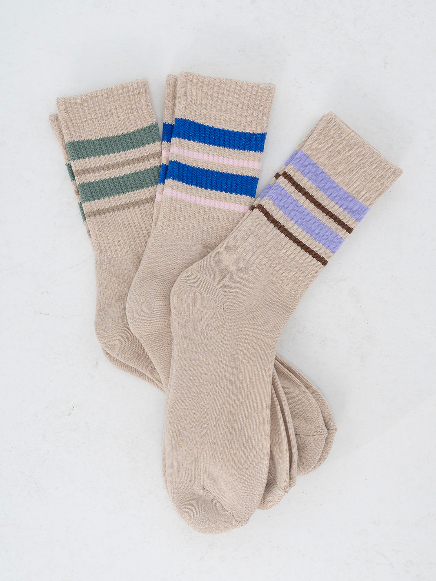 Vero Moda Mel Detail Socks 3-Pack Oatmeal 4stripes / Surf the web / Pink dogwood