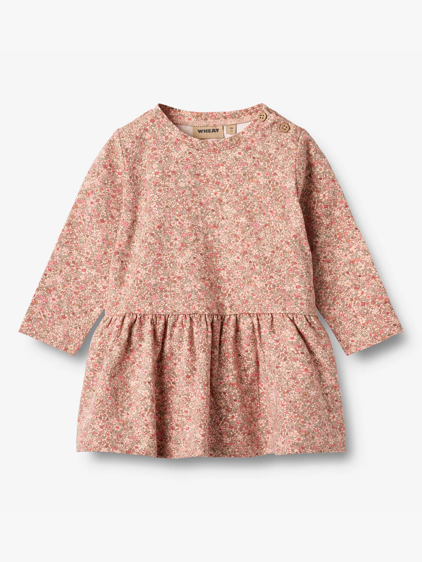 Wheat Jersey Dress Long Sleeve Bessie Rose Dust Flower Meadow